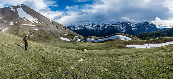 Looking towards the north end of Golden Mountain at left. Nestor Peak and Simpson Ridge at center and distant right.