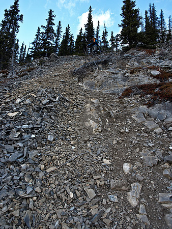 The slopes were steep and loose. The trail would have been easier and faster but it was more fun this way!