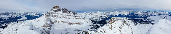 Mount Hector with Hector Lake at left and the Pipestone River valley at right.