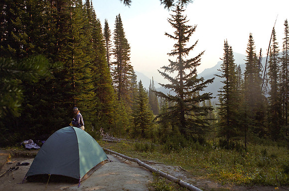 Back at camp with a setting sun. This camp would be kind of muddy if there was any rain in the forecast!