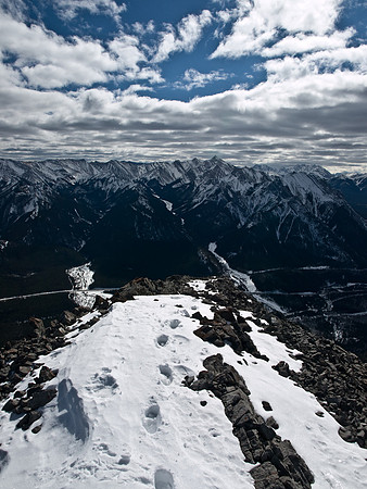 View of the narrow ridge on descent.