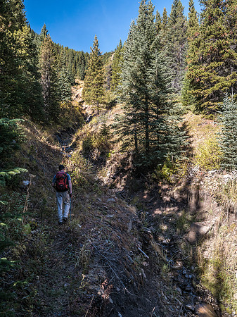 Crossing the obvious drainage on return that you do NOT ascend - go about 200m further.
