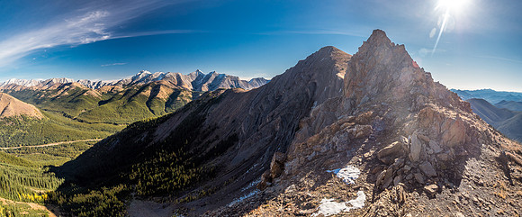 Looking back at the first summit from the traverse - there are some easy scrambling bits if you stick to the ridge crest.