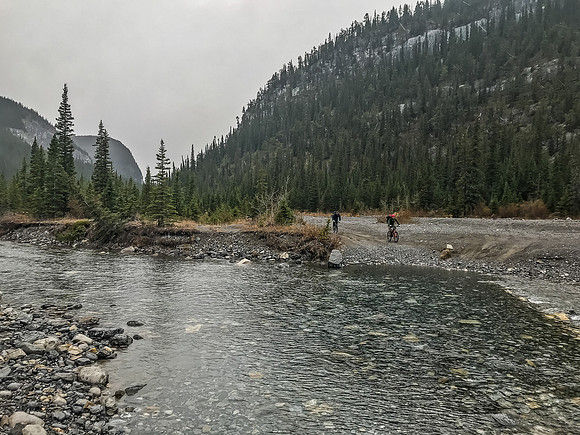 Exiting the upper Ghost Valley on our bikes.