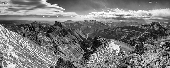 A B&W view of the dramatic clouds and scenery of the Ghost Wilderness Area.