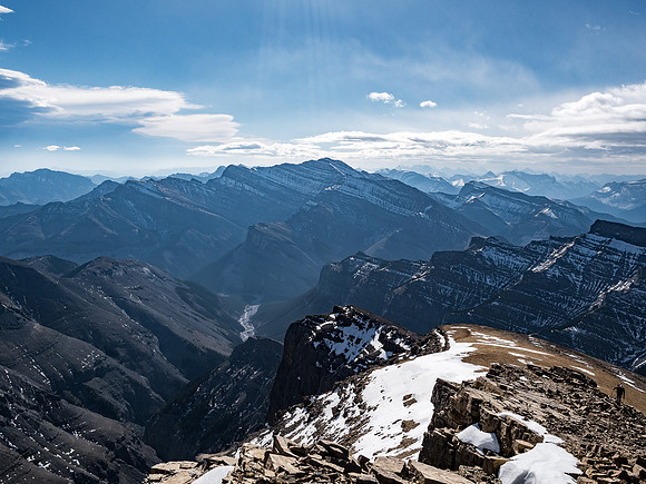 Looking back south, over the Malamute Valley and Claw Creek towards Mount Costigan, which is very close in height to Castle Rock.