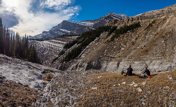 It was hard to leave this lovely lunch spot, just out of the upper canyon. Poltergeist looms above our grassy perch.