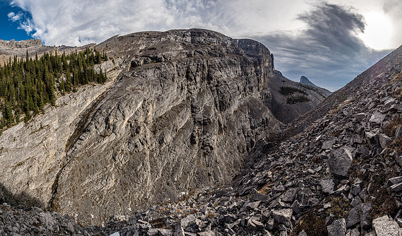 Looking back over the crux section of canyon with Devil's Head visible at distant right. Castle Rock is out of sight at center here.