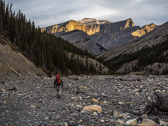 Starting up the Malamute Valley with our peak rising far above.