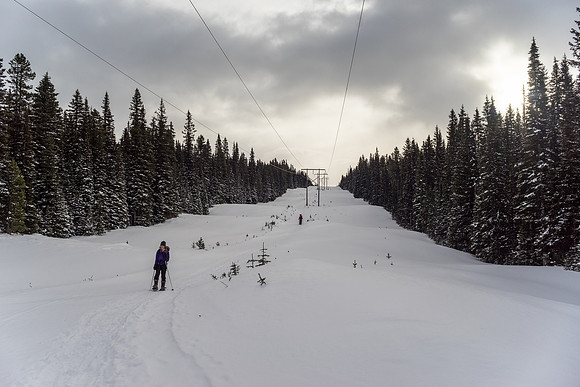 Snowshoeing back towards the Kananaskis Lakes.
