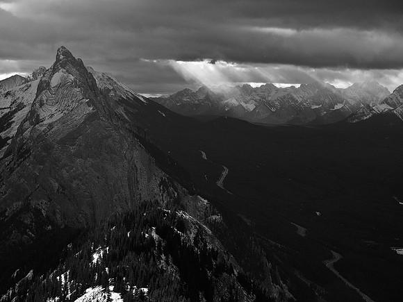 Intense lighting over the Kananaskis Lakes.