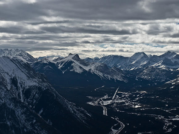 Looking south down Highway 40 towards The Wedge, Lawson , Inflexible and James Walker (R).