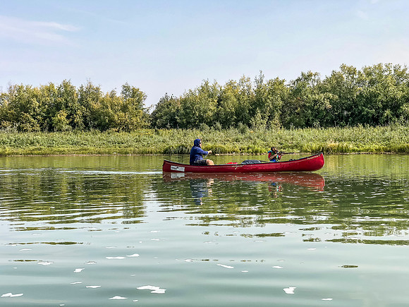 Paddling the Red Deer River.