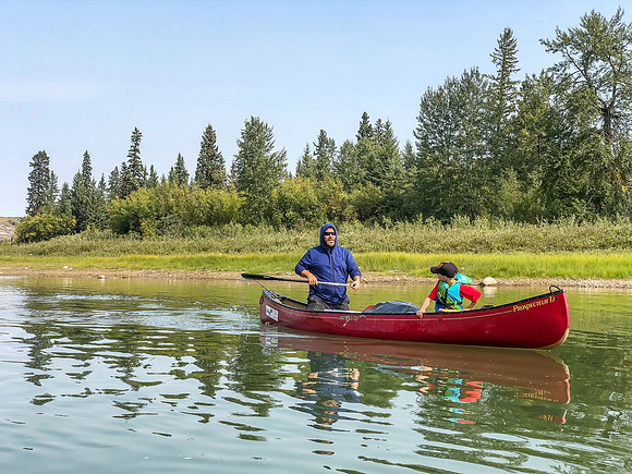 Paddling the Red Deer River.