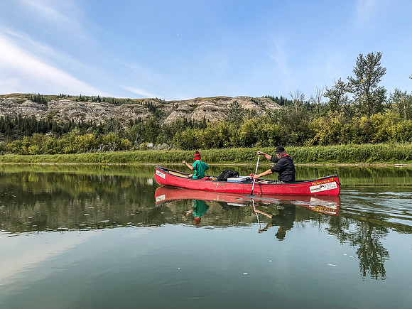 Paddling the Red Deer River.