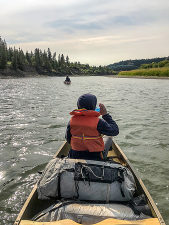 Paddling the Red Deer River.