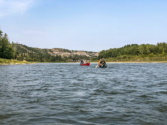 Paddling the Red Deer River.