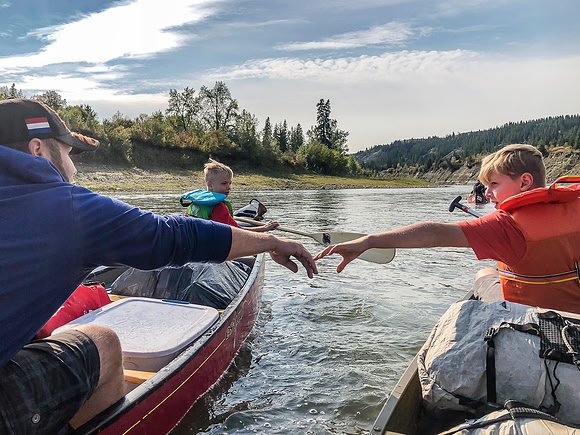 Paddling the Red Deer River.