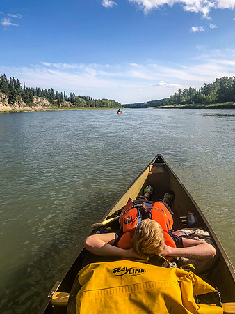 Paddling the Red Deer River.
