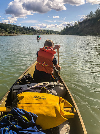 Paddling the Red Deer River.