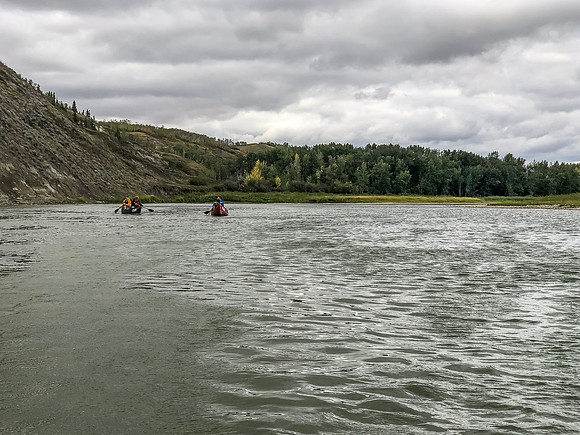 Paddling the Red Deer River.