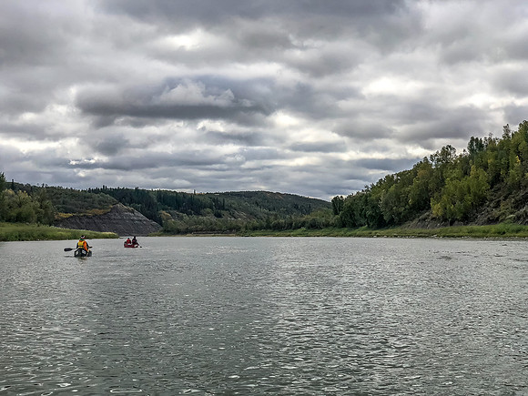 Paddling the Red Deer River.