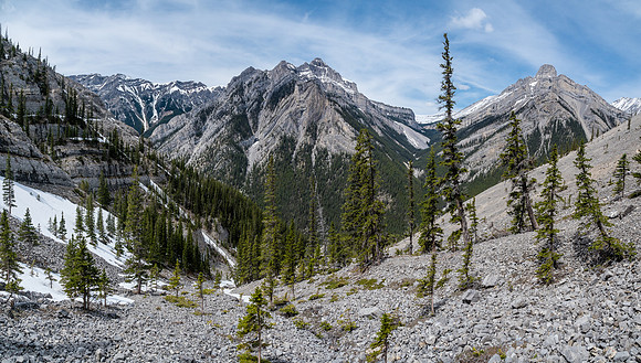 Dropping down to the access drainage above Cougar Creek.