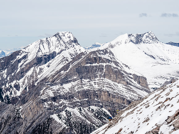 Note the scramblers coming up to the summit ridge in the foreground. This is looking over an outlier of Charles Stewart towards Buffalo Point (Charles Stewart South) and the main summit at right.