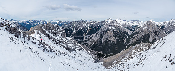 Looking back as I go for the summit ridge. Wietse is starting up from the col and another gentleman is almost at the col behind us now.