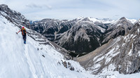 One last steep traverse to avoid some slabby terrain and get onto easier slopes to the summit ridge.