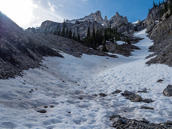 The snow was rock hard in the morning.