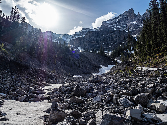 Looking forward to quick travel on the snow patches. At this point we'll go up and then left on snow.