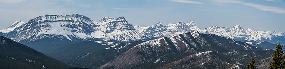 The High Rock Range stretches along the Continental Divide to the west and includes (L to R), Bolton, Armstrong, MacLaren, Strachan, Muir, McPhail, Horned and Mount Bishop.