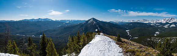 A wide view to the south over Raspberry Ridge includes (R to L), High Rock Range, Raspberry Ridge, Plateau, Sentinel, Burke and the south end of Hell's Ridge.