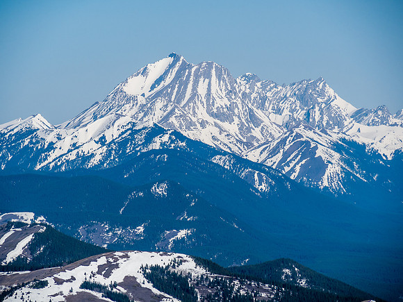 Mist Mountain is huge at over 10,000 feet high. Eagle Ridge to the right is over 2,000 feet lower. Odlum Ridge is in front of Mist and not nearly as close to it as this telephoto shot would imply!
