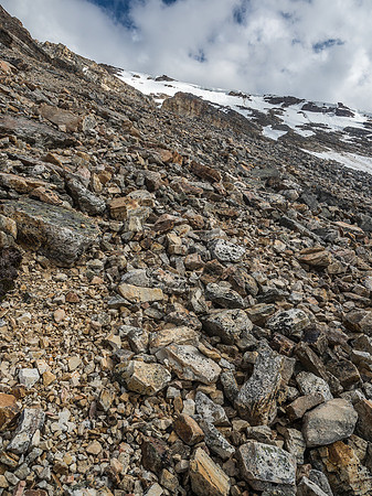 Arg. I'm going to feel this 400m vertical... Very loose terrain on the NW gully / face of Two O'Clock Peak.