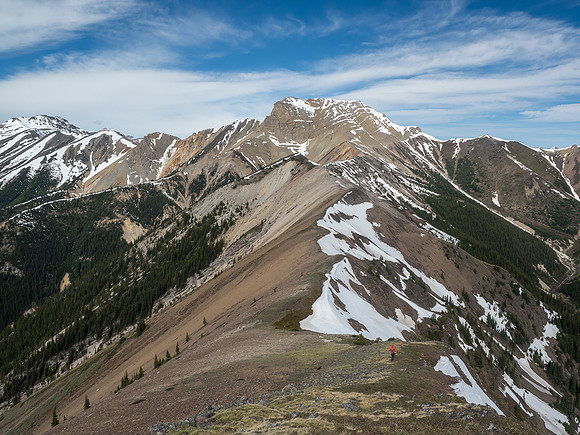 Mike heads down the west ridge of Ernest Ross towards Bridge Peak.