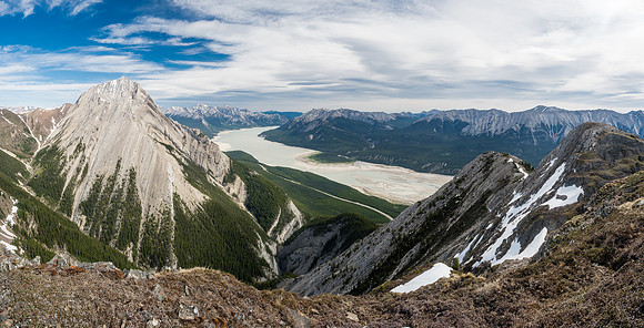 Looking north and east at Elliot Peak (L) and the false summit (R).