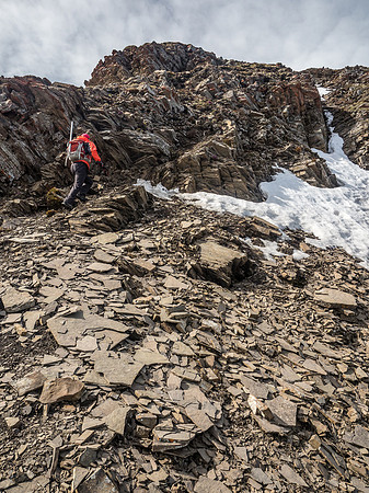 On the north side, going for the summit on moderate terrain.