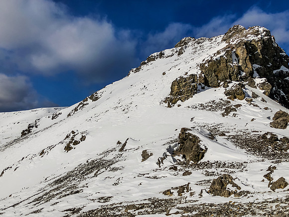 Looking back up the false summit block from descent.