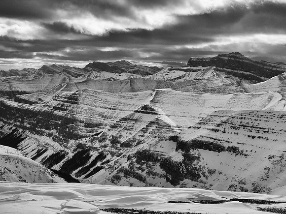 Two of the South Ghost's most impressive peaks, Costigan at distant center and Castle Rock at right.