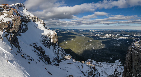Looking along the east face of the summit block towards Ya Ha Tinda and over Pinto Creek.