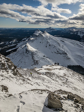 The cliffs are far below us now and Black Rock is showing up beyond the double (triple?) summits of Fallen Peak.