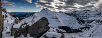 Raf follows our tracks along the ledge with Fallen looking like a proper peak in the distance.