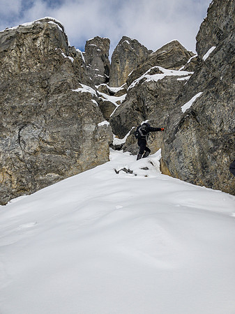 Phil heads into the bottom of the first easy gully just under the crux one - still out of sight here.