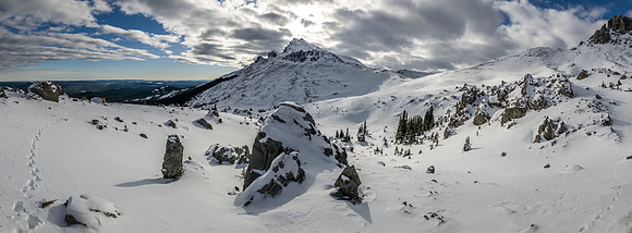 Surprising views looking south to Fallen Peak from the rock garden.