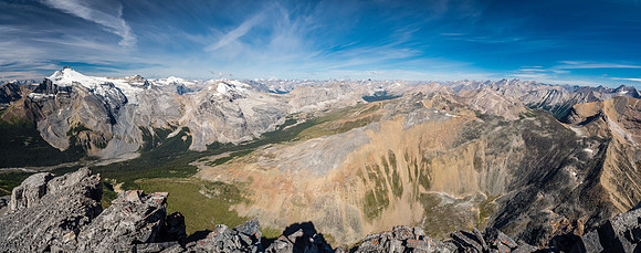 Looking west (L) and north (C, R) off the summit up the Siffleur River Valley.