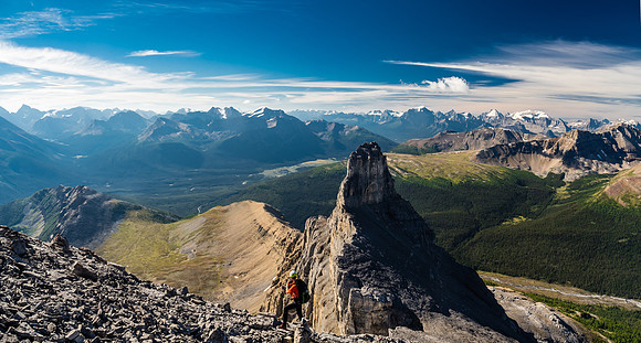 Phil takes in the stunning views over Molar Tower as we near the summit. Molar Tower hasn't been climbed often - at a stiff 5.8+ it's not for the faint of heart.