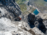 Phil at the bottom of the crux - despite appearances to the contrary it is only moderate scrambling. With some exposure.
