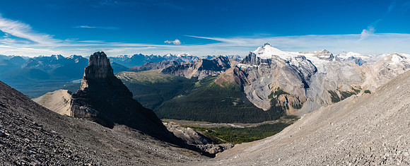 Looking back down the endless scree bowl as we slowly get higher than Molar Tower.